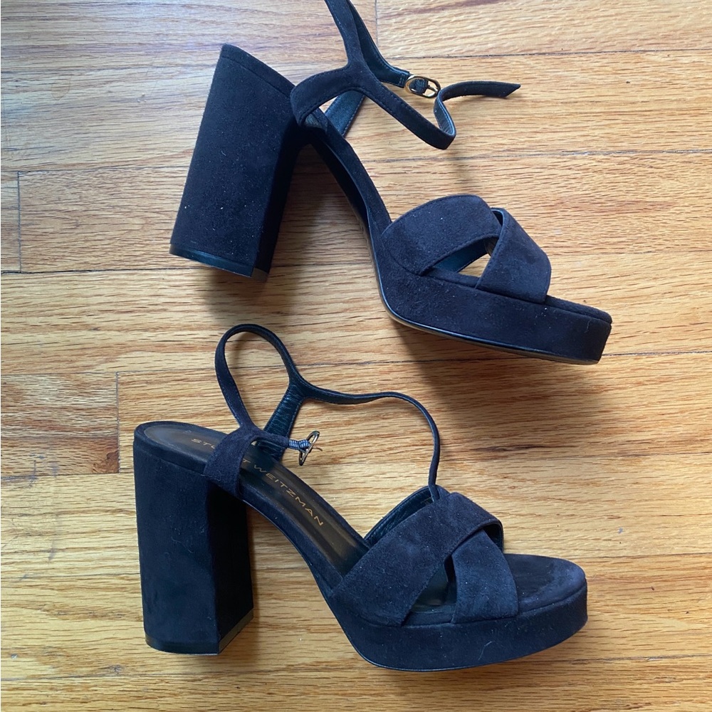 Stuart Weitzman Black Suede Platform Sandals